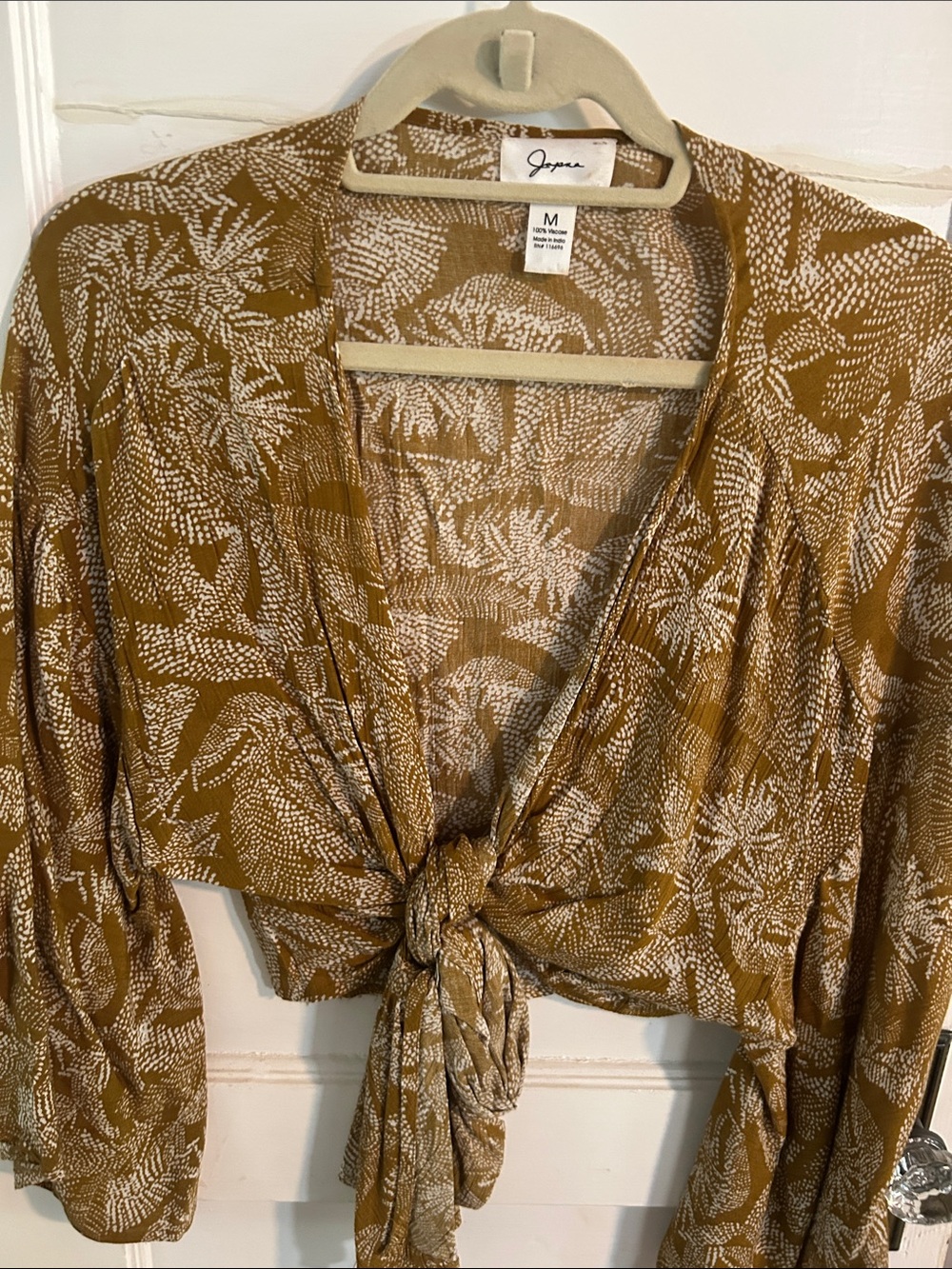 Japna Mustard Botanical Tie-Front Crop Top